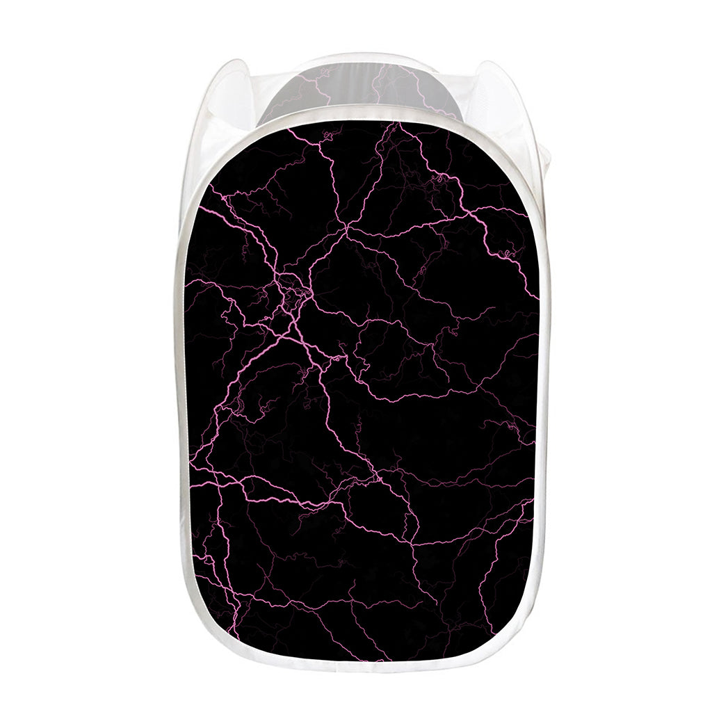 Purple Lightning Print Mesh Laundry Hamper