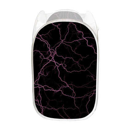 Purple Lightning Print Mesh Laundry Hamper