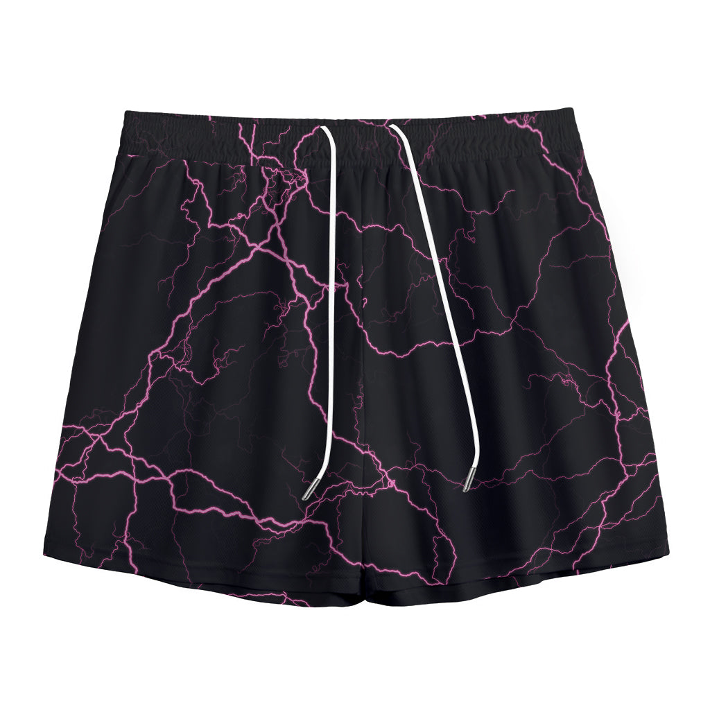 Purple Lightning Print Mesh Shorts