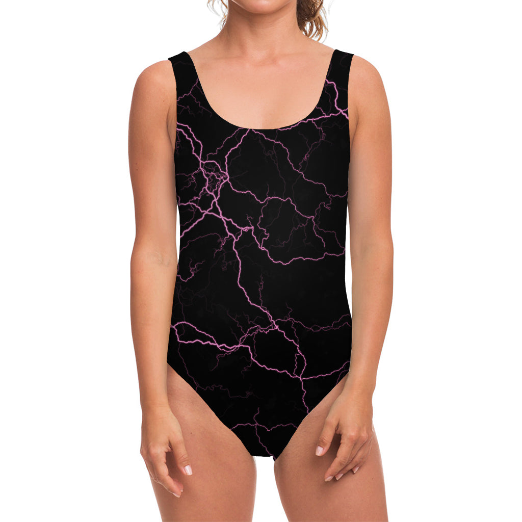 Purple Lightning Print One Piece Swimsuit