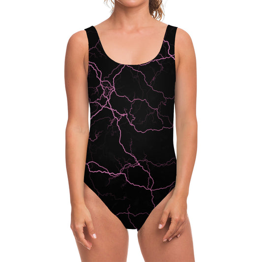 Purple Lightning Print One Piece Swimsuit