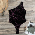 Purple Lightning Print One Shoulder Bodysuit