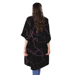 Purple Lightning Print Open Front Beach Cover Up