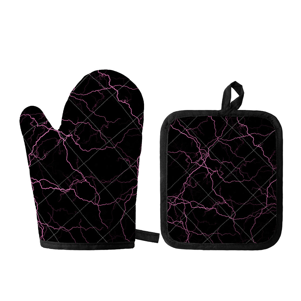 Purple Lightning Print Oven Mitt And Pot Holder Set