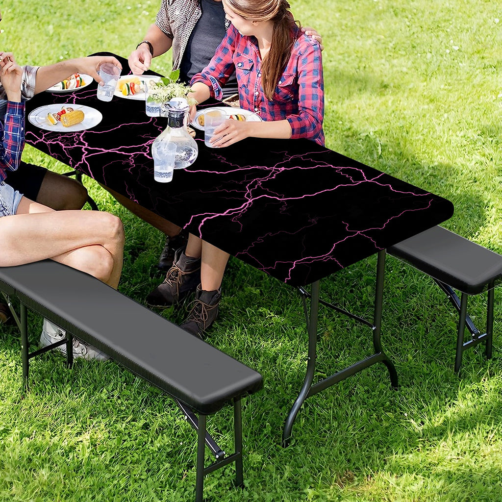 Purple Lightning Print Picnic Table Cover