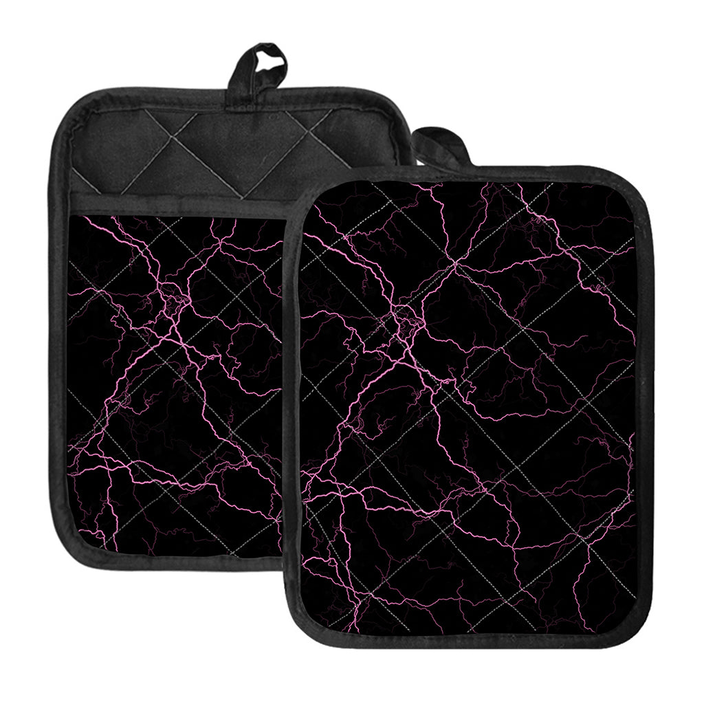 Purple Lightning Print Pot Holders With Pocket