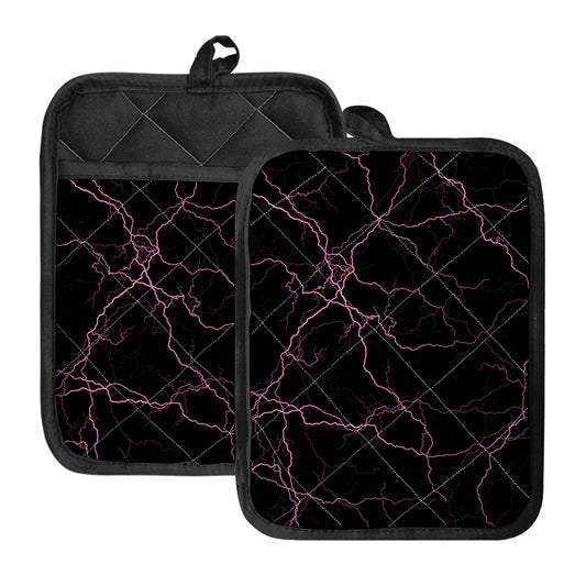 Purple Lightning Print Pot Holders With Pocket