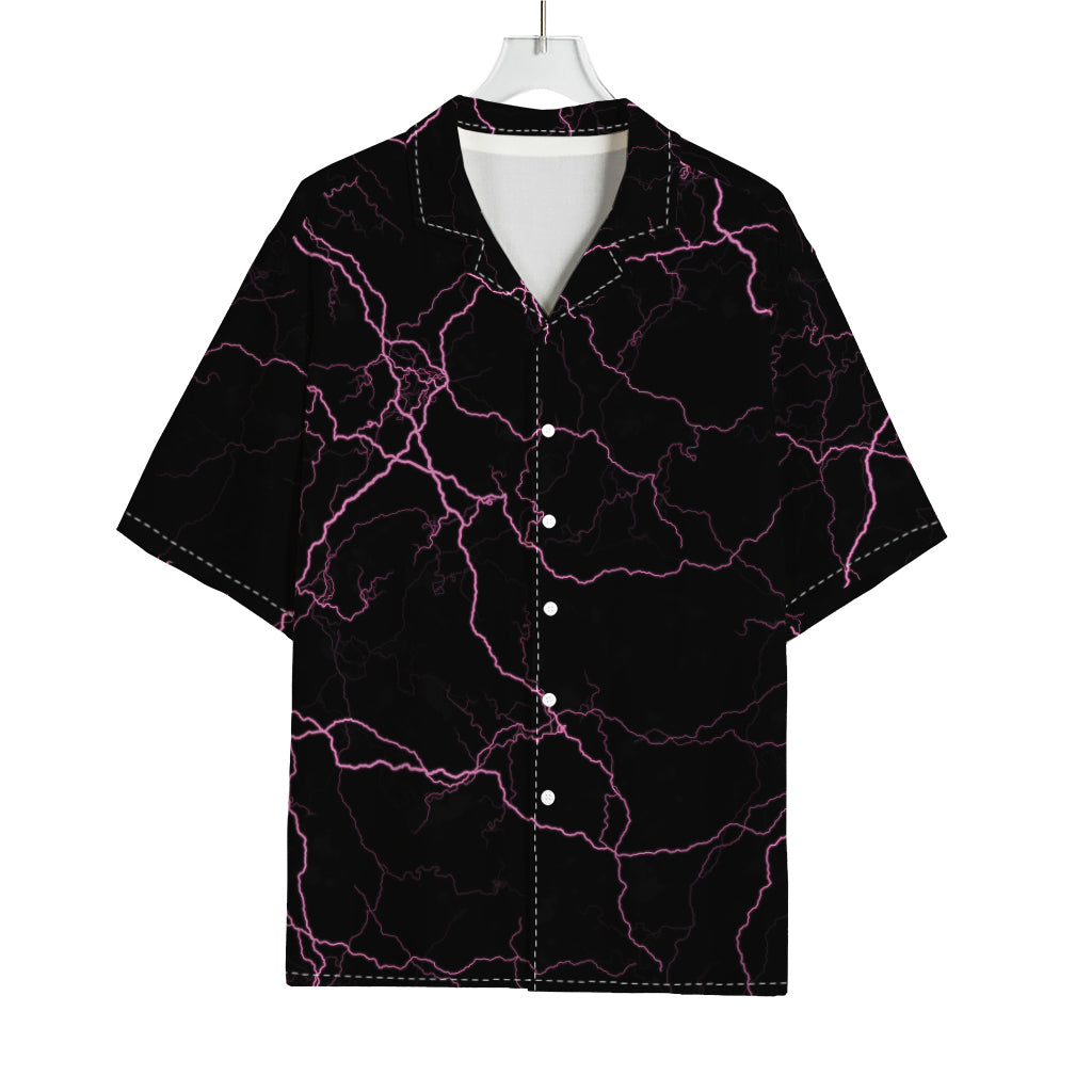 Purple Lightning Print Rayon Hawaiian Shirt