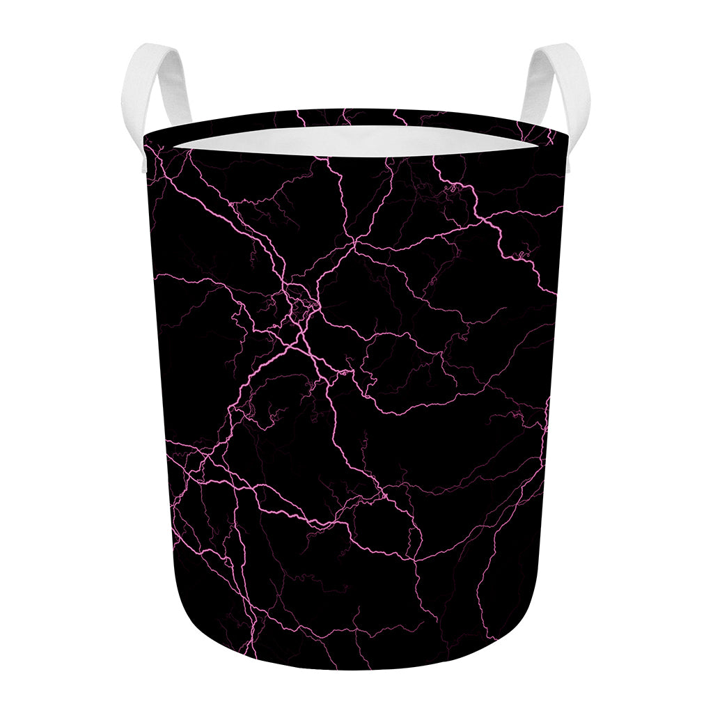 Purple Lightning Print Round Laundry Basket