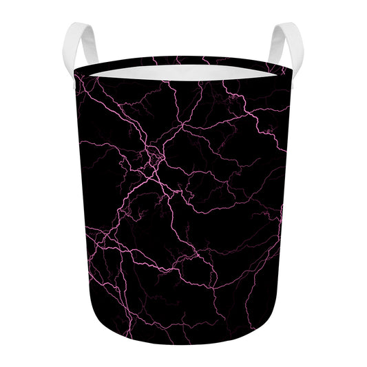 Purple Lightning Print Round Laundry Basket
