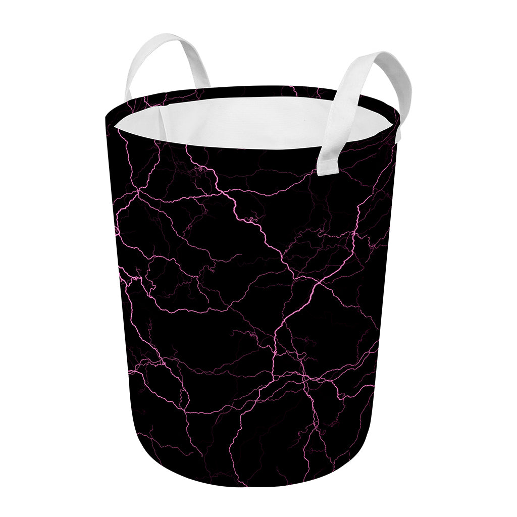 Purple Lightning Print Round Laundry Basket
