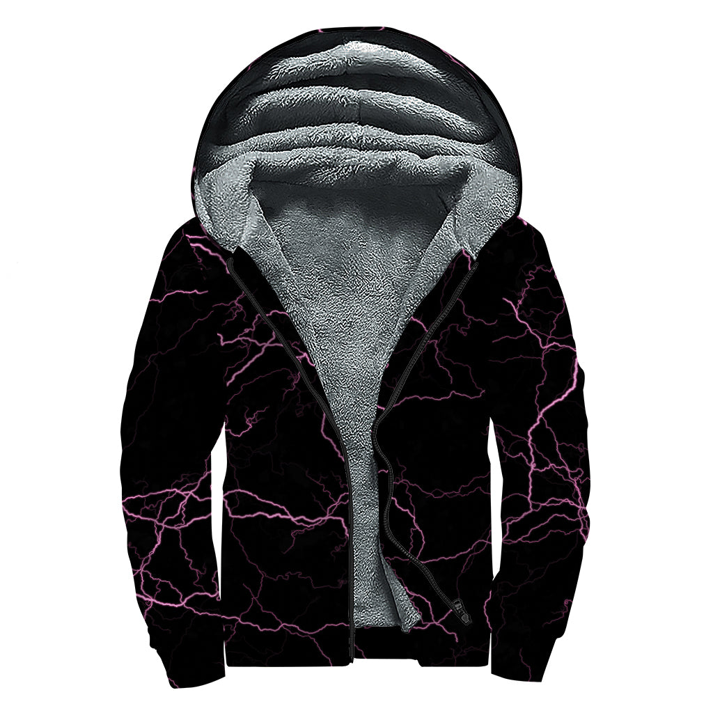 Purple Lightning Print Sherpa Lined Zip Up Hoodie
