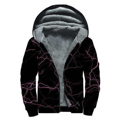 Purple Lightning Print Sherpa Lined Zip Up Hoodie