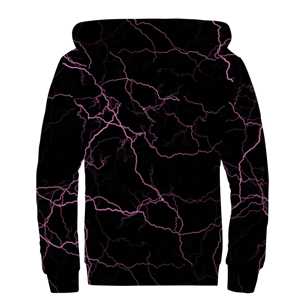 Purple Lightning Print Sherpa Lined Zip Up Hoodie