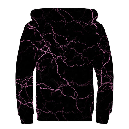 Purple Lightning Print Sherpa Lined Zip Up Hoodie