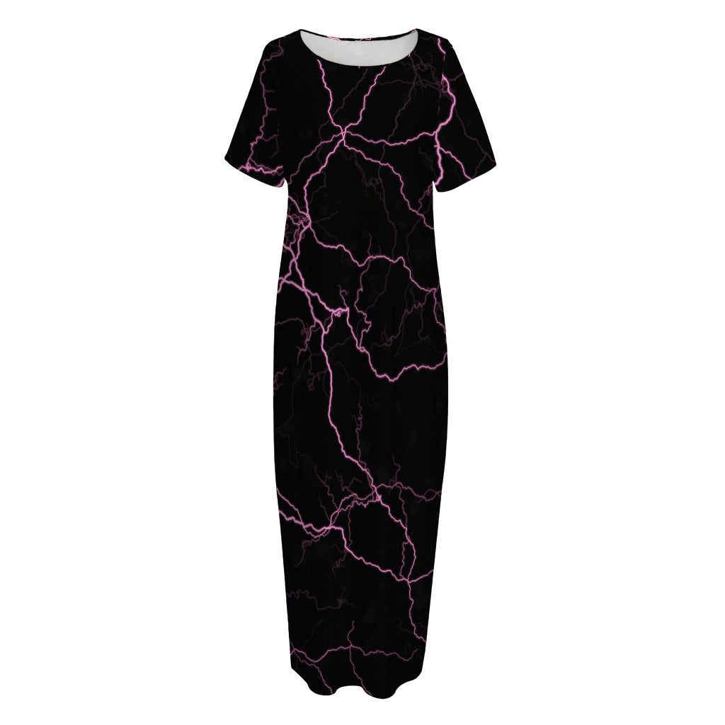 Purple Lightning Print Short Sleeve Long Nightdress