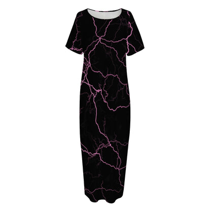 Purple Lightning Print Short Sleeve Long Nightdress