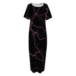 Purple Lightning Print Short Sleeve Long Nightdress