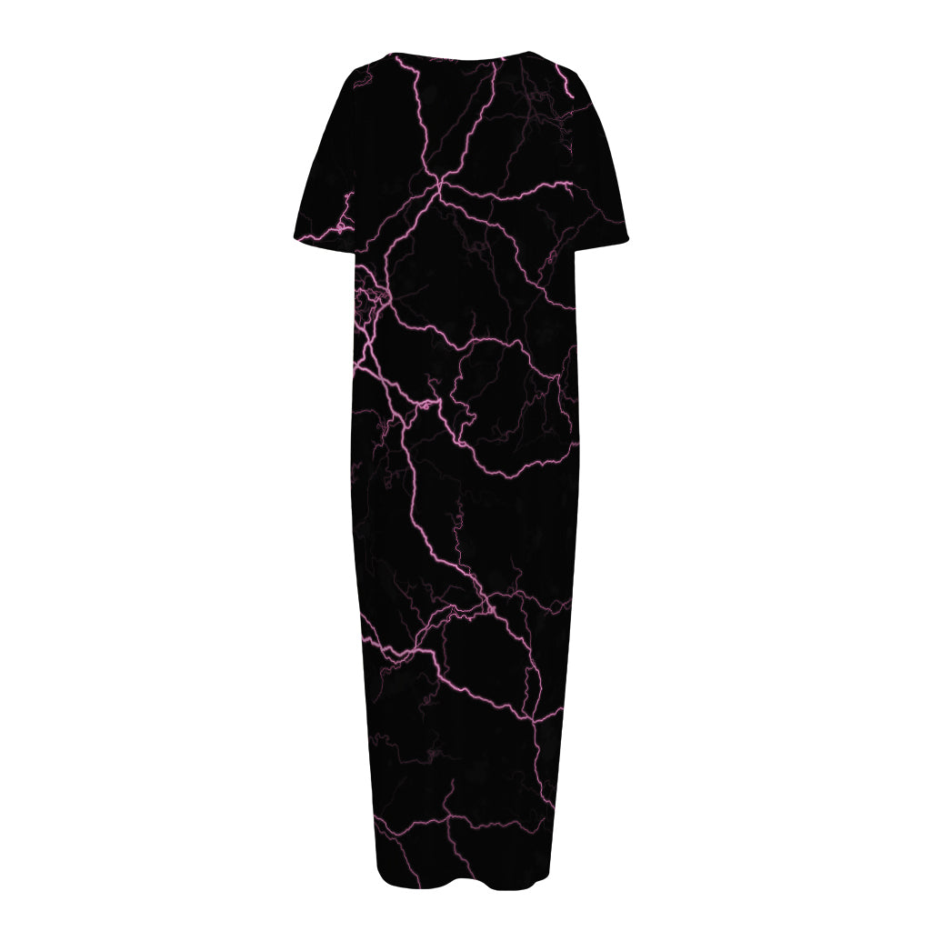 Purple Lightning Print Short Sleeve Long Nightdress