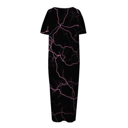 Purple Lightning Print Short Sleeve Long Nightdress