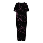 Purple Lightning Print Short Sleeve Long Nightdress