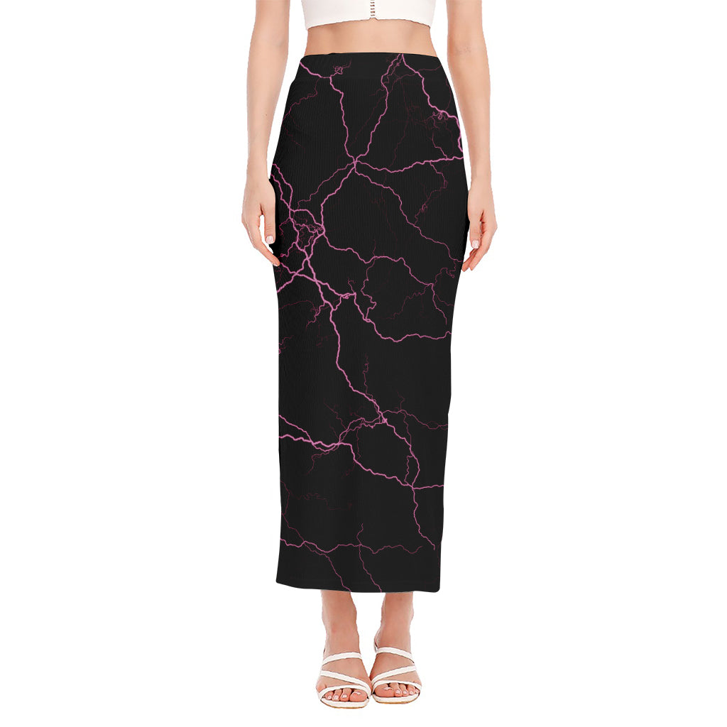 Purple Lightning Print Side Slit Maxi Skirt