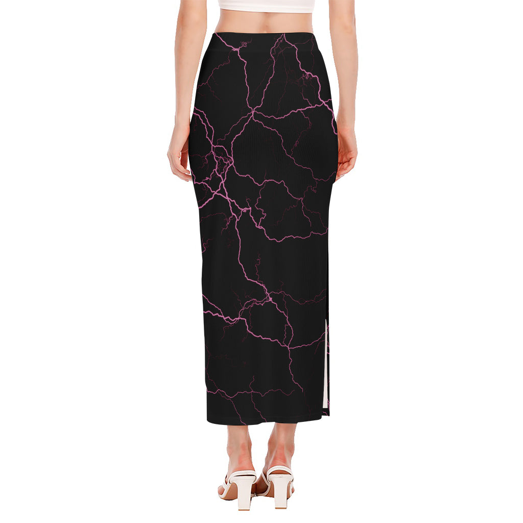 Purple Lightning Print Side Slit Maxi Skirt