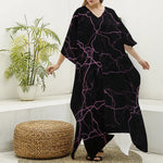 Purple Lightning Print Silk V-Neck Kaftan Dress