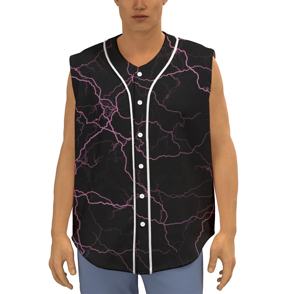 Purple Lightning Print Sleeveless Baseball Jersey