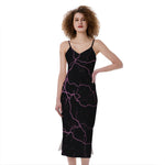 Purple Lightning Print Slim Fit Midi Cami Dress
