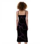 Purple Lightning Print Slim Fit Midi Cami Dress