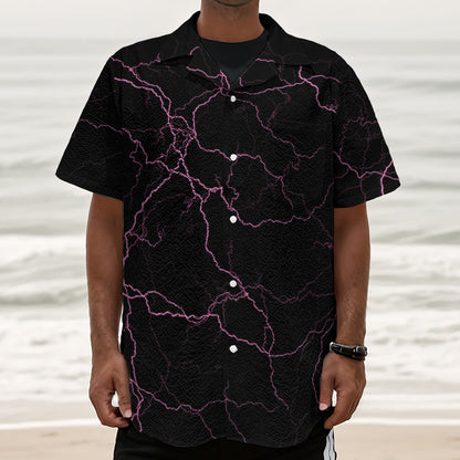 Purple Lightning Print Textured Short Sleeve Shirt