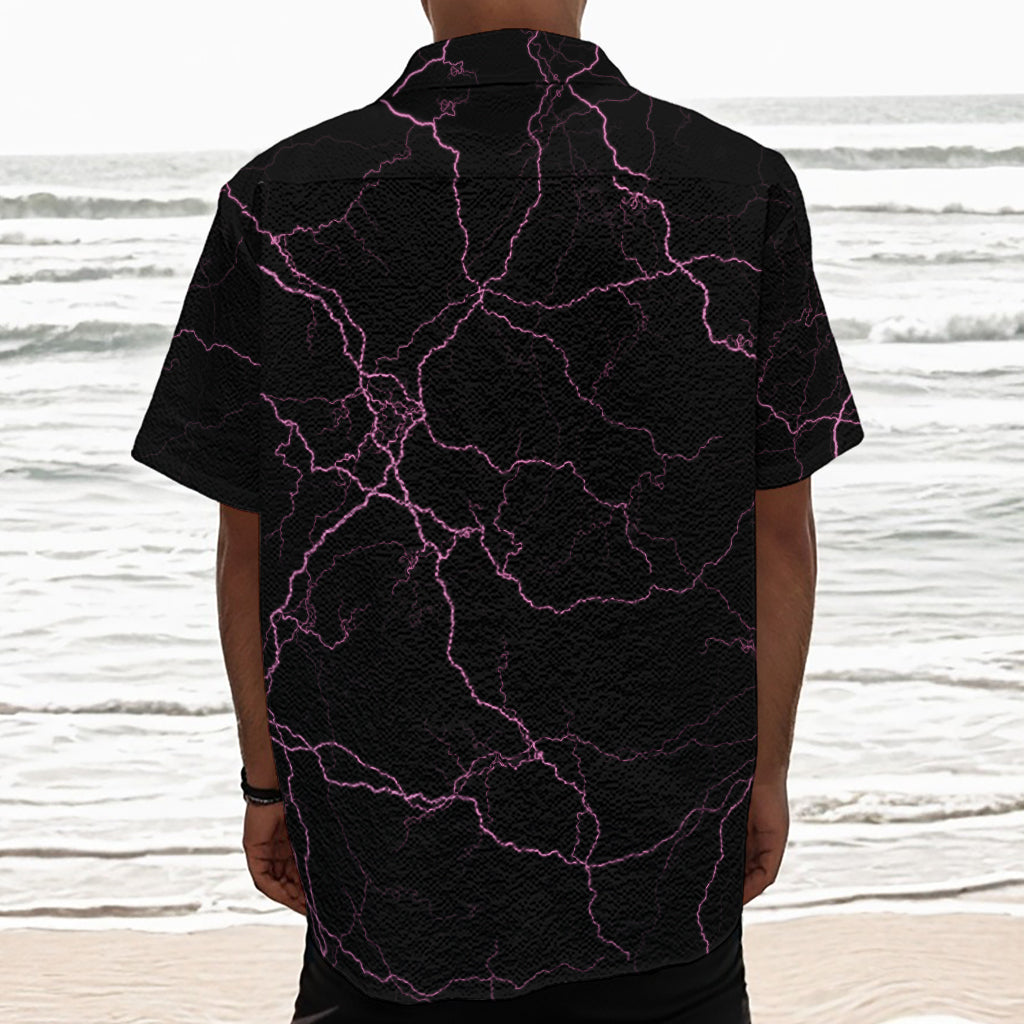 Purple Lightning Print Textured Short Sleeve Shirt