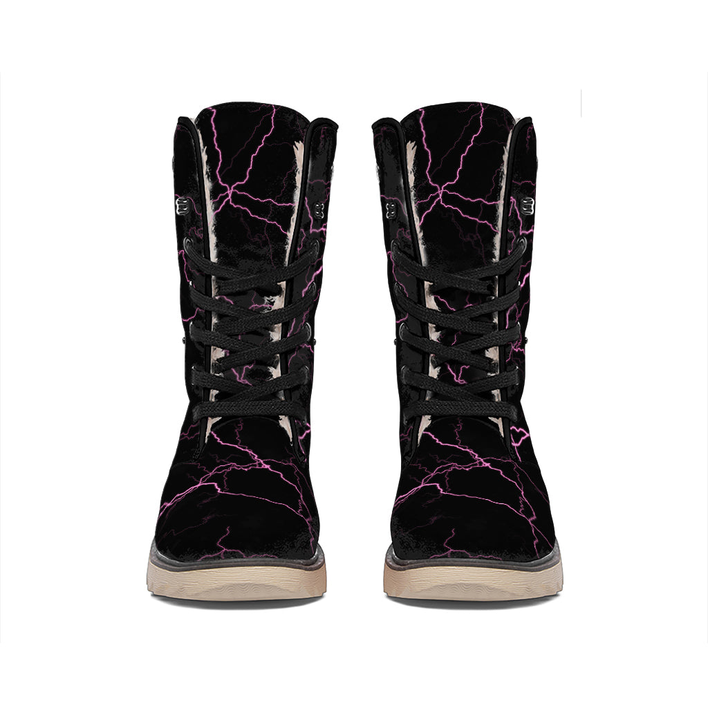 Purple Lightning Print Winter Boots