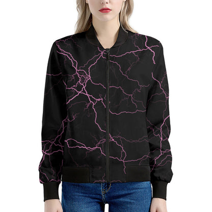 Purple Lightning Print Women's Bomber Jacket