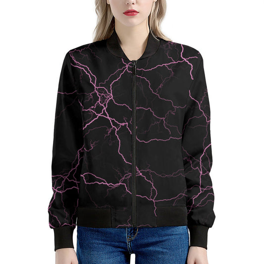 Purple Lightning Print Women's Bomber Jacket