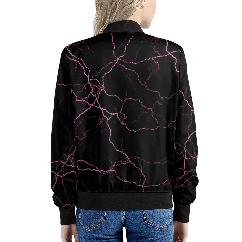 Purple Lightning Print Women's Bomber Jacket