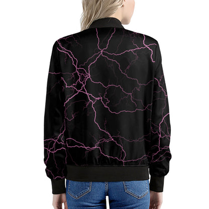 Purple Lightning Print Women's Bomber Jacket