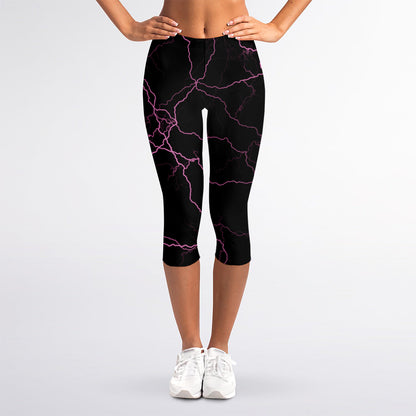 Purple Lightning Print Women's Capri Leggings
