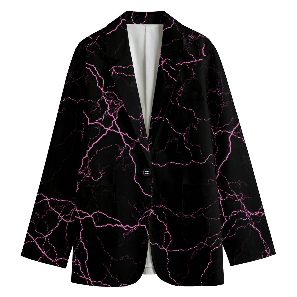 Purple Lightning Print Women's Cotton Blazer