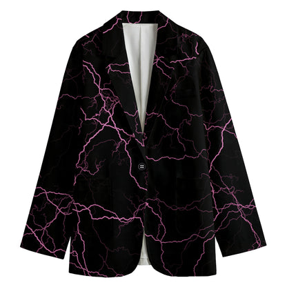 Purple Lightning Print Women's Cotton Blazer