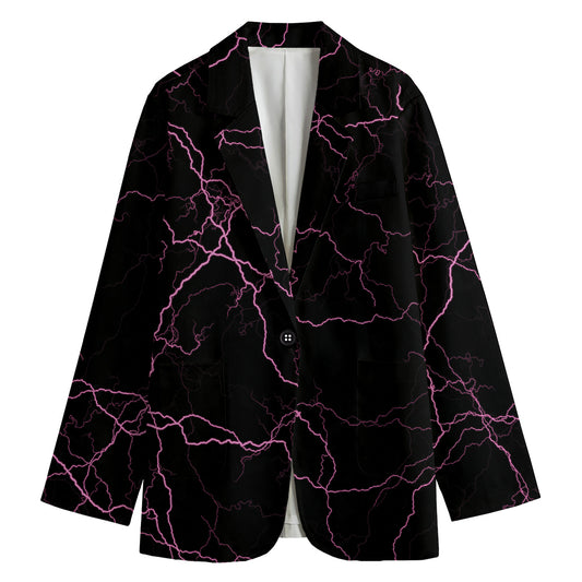 Purple Lightning Print Women's Cotton Blazer