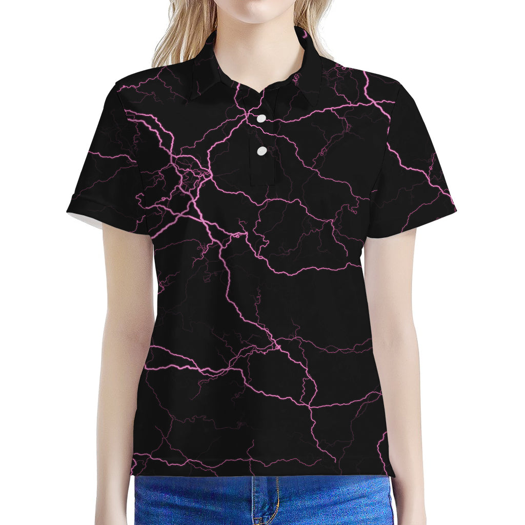 Purple Lightning Print Women's Polo Shirt