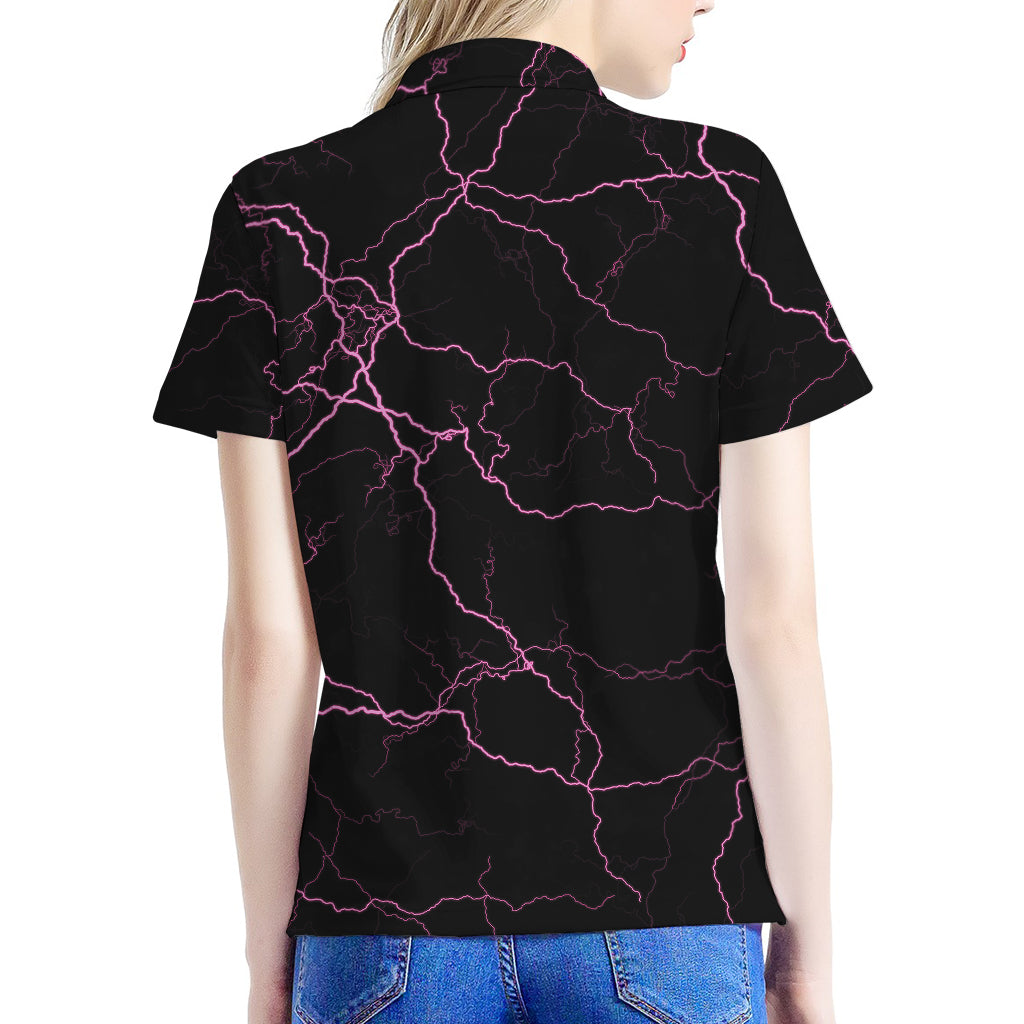 Purple Lightning Print Women's Polo Shirt