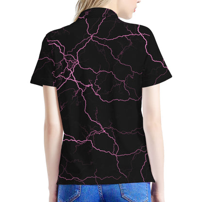 Purple Lightning Print Women's Polo Shirt