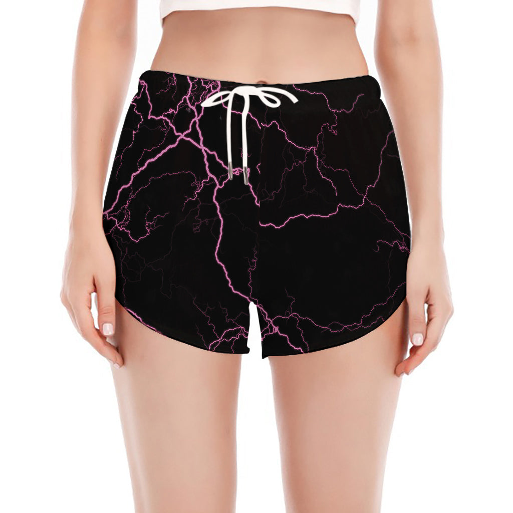 Purple Lightning Print Women's Split Running Shorts