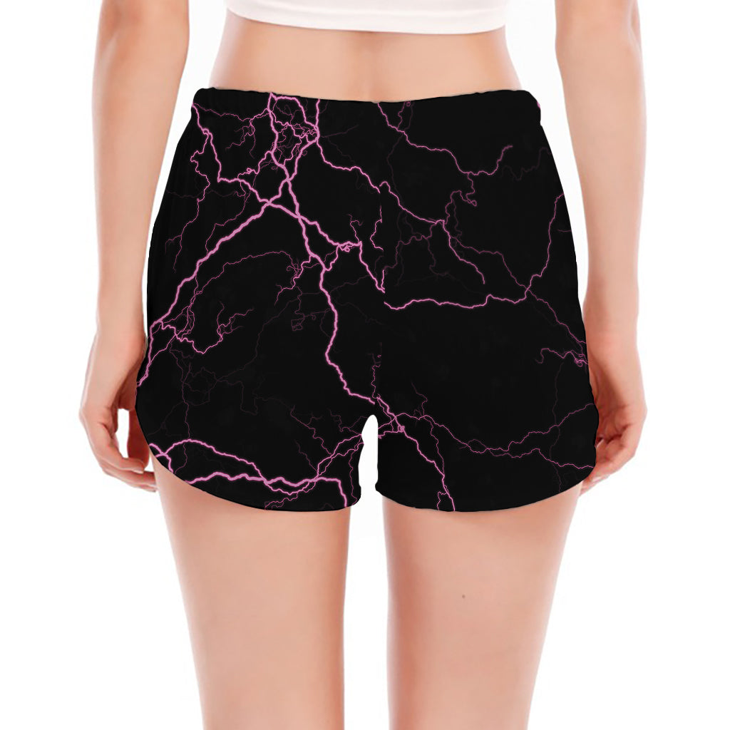 Purple Lightning Print Women's Split Running Shorts