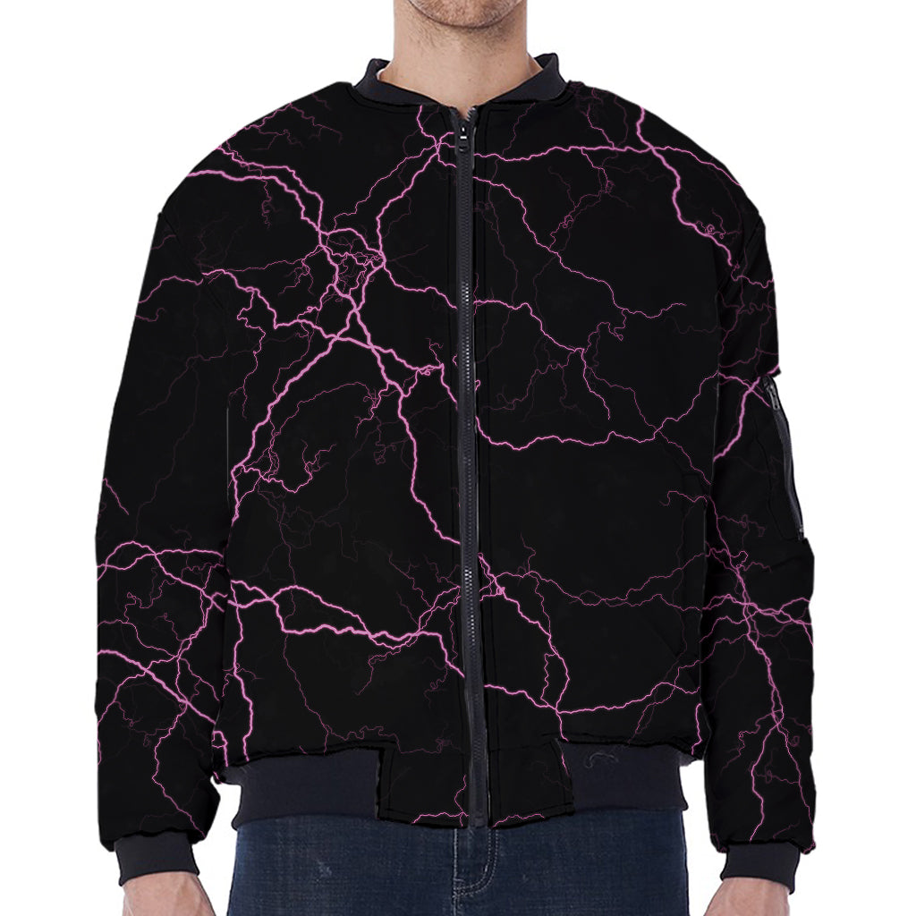 Purple Lightning Print Zip Sleeve Bomber Jacket