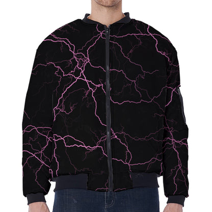 Purple Lightning Print Zip Sleeve Bomber Jacket
