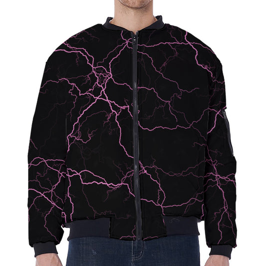 Purple Lightning Print Zip Sleeve Bomber Jacket